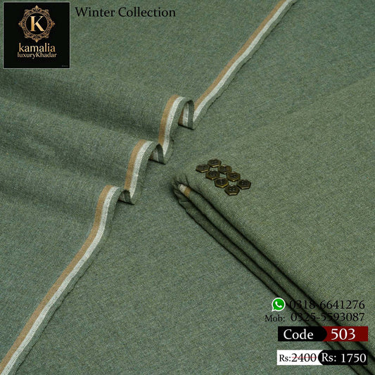 Kamalia Luxury Khaddar Handmade – Olive Green